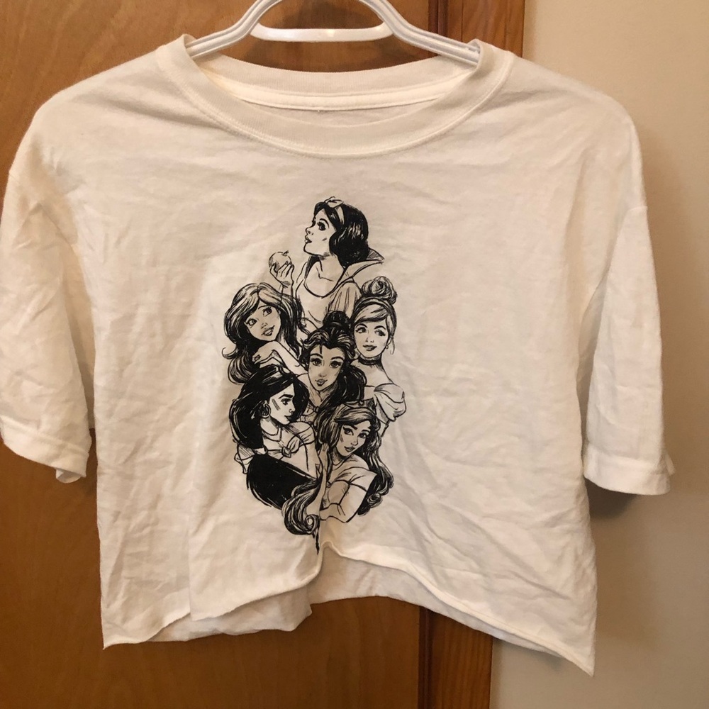 Disney White Crop Top with Black Princess Sketches
